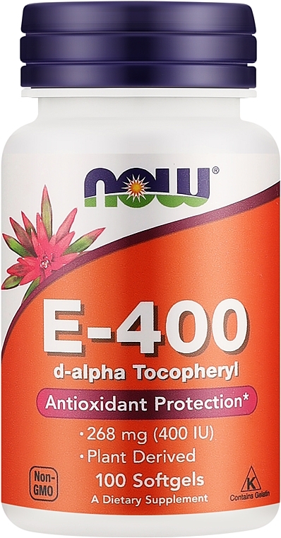 Antyoksydacyjna witamina E-400 - Now Foods Vitamin E-400 D-Alpha Tocopheryl Softgels — Zdjęcie N1