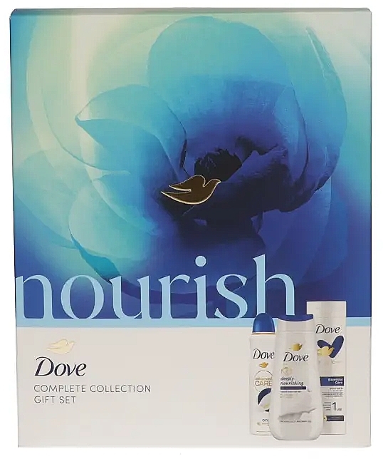 Zestaw - Dove Nourish Complete Colection Gift Set (sh/gel/225ml + deo/150ml + b/milk/250ml) — Zdjęcie N1