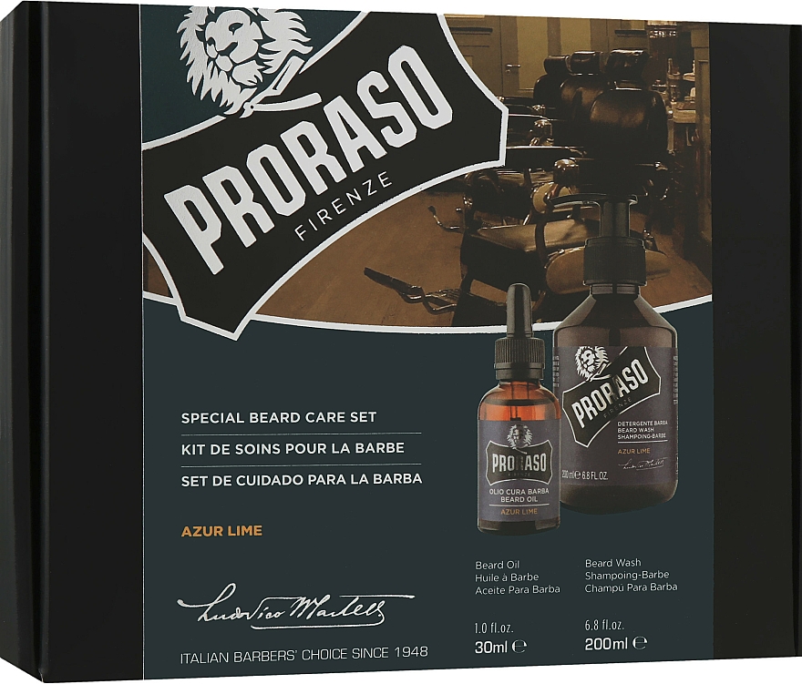 Zestaw do pielęgnacji brody dla mężczyzn - Proraso Azur Lime (shm/200ml + oil/30ml) — Zdjęcie N1