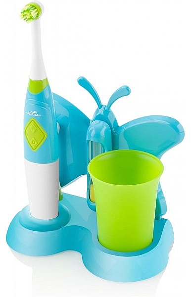 	Szczoteczka do zębów dla dzieci z uchwytem na kubek, zielona - ETA Toothbrush With Water Cup And Holder Sonetic — Zdjęcie N1
