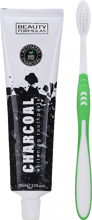 Zestaw do mycia zębów z węglem aktywnym - Beauty Formulas Charcoal (toothbrush/1pcs + toothpaste/100ml) — Zdjęcie N1