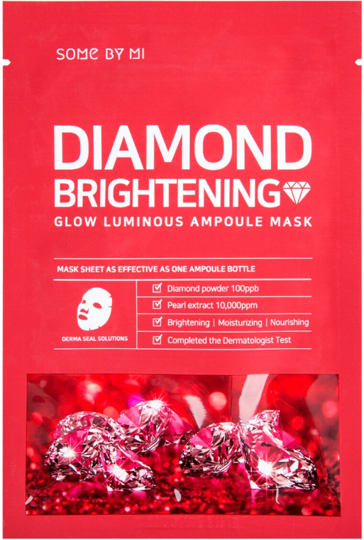 Rozjaśniająca maska w płachcie do twarzy z ekstraktem z granatu - Some By Mi Diamond Brightening Calming Glow Luminous Ampoule Mask