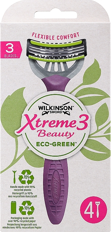Jednorazowe maszynki do golenia, 4 szt. - Wilkinson Sword Xtreme3 Beaury Eco-Green — Zdjęcie N1