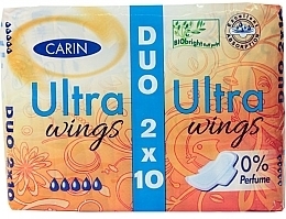 Podpaski higieniczne, 20 szt. - Carin Ultra Wings 0% Perfume Duo — Zdjęcie N1