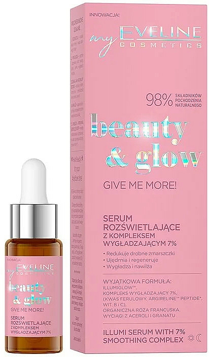Serum rozświetlające z kompleksem wygładzającym 7% - Eveline Cosmetics Beauty & Glow Give Me More! Serum