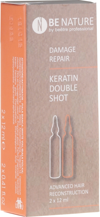 Zestaw ampułek do odbudowy włosów - Beetre BeNature Demage Repaire Keratin Double Shot (ampoule/2x12ml) — Zdjęcie N1