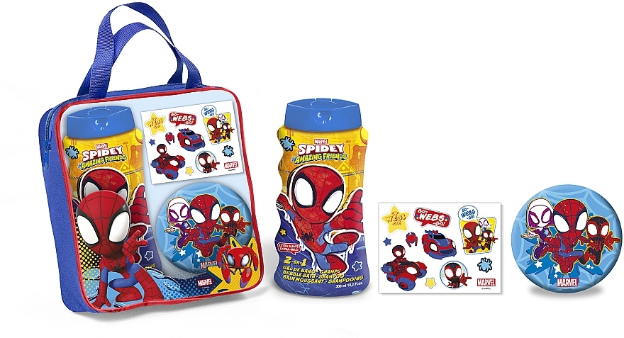 Zestaw - Lorenay Spiderman (sh/gel/300 ml + washcloth/1 pcs + tatoos/1 pcs + pouch) — Zdjęcie N1