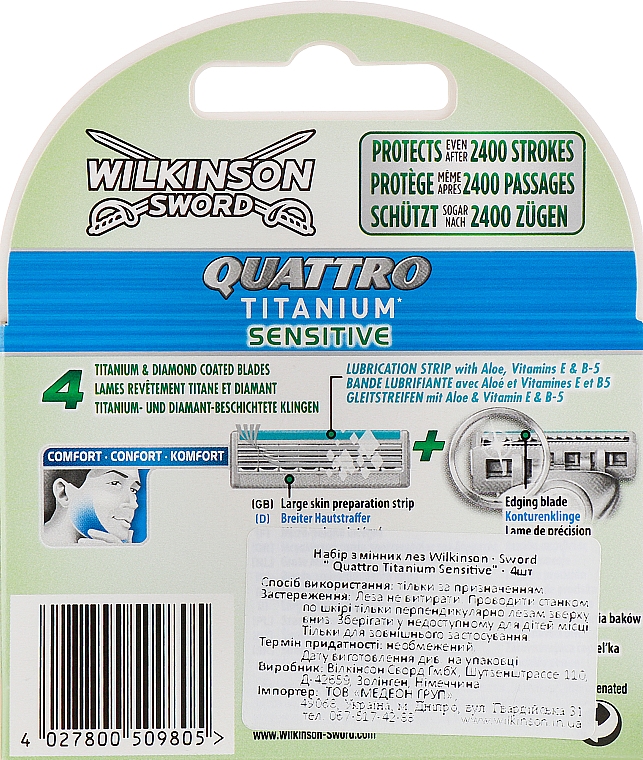 Wymienne ostrza do maszynki, 4 szt. - Wilkinson Sword Quattro Titanium Sensitive — Zdjęcie N3