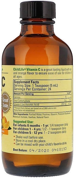 Witaminy Płynna witamina C, naturalny smak pomarańczowy - Child Life Liquid Vitamin C — Zdjęcie N2