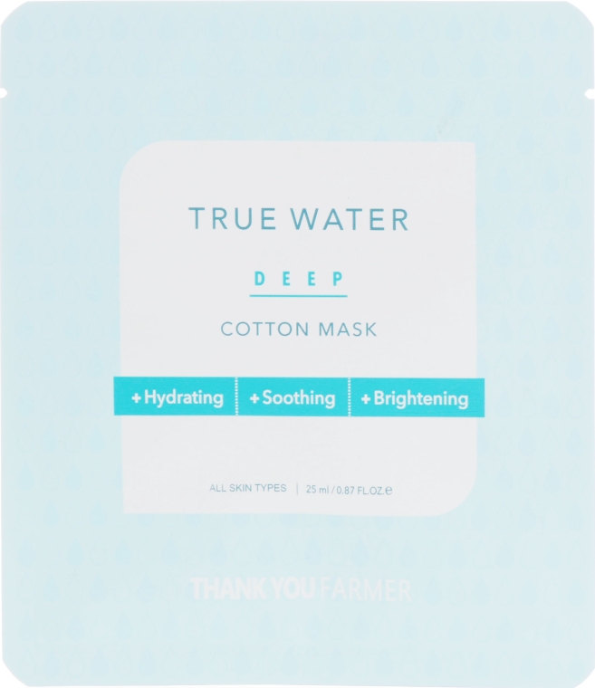 Nawilżająco-kojąco-rozjaśniająca maska na tkaninie do twarzy - Thank You Farmer True Water Deep Cotton Mask — Zdjęcie N1
