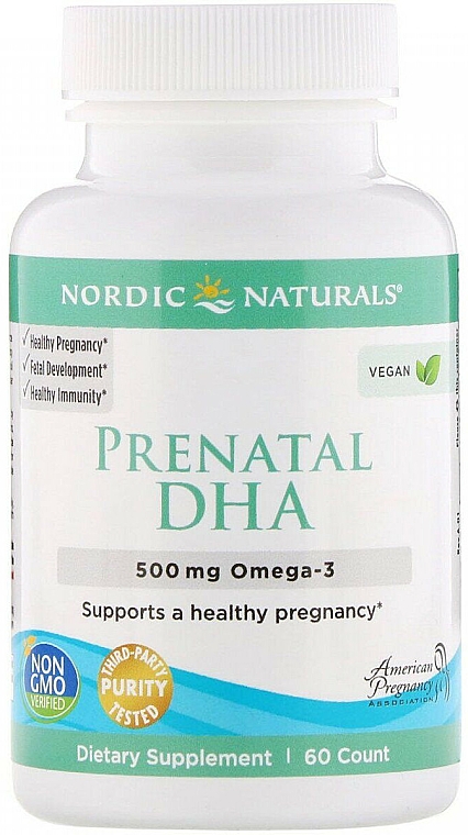 Wegański suplement diety dla kobiet w ciąży, Olej rybny, 500 mg - Nordic Naturals Prenatal DHA — Zdjęcie N1
