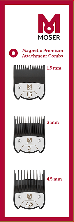 Zestaw nakładek do maszynki do strzyżenia włosów Magnetic Premium, (1,5, 3, 4,5 mm ), 1801-7010	 - Moser — Zdjęcie N1
