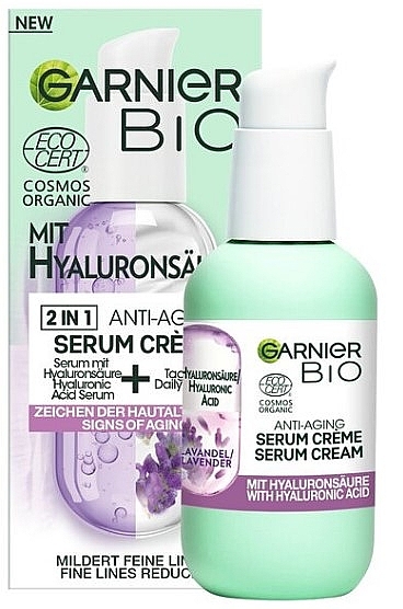 	Przeciwzmarszczkowe serum do twarzy z kwasem hialuronowym - Garnier Bio 2in1 Anti-Age Serum Cream With Hyaluronic Acid — Zdjęcie N1