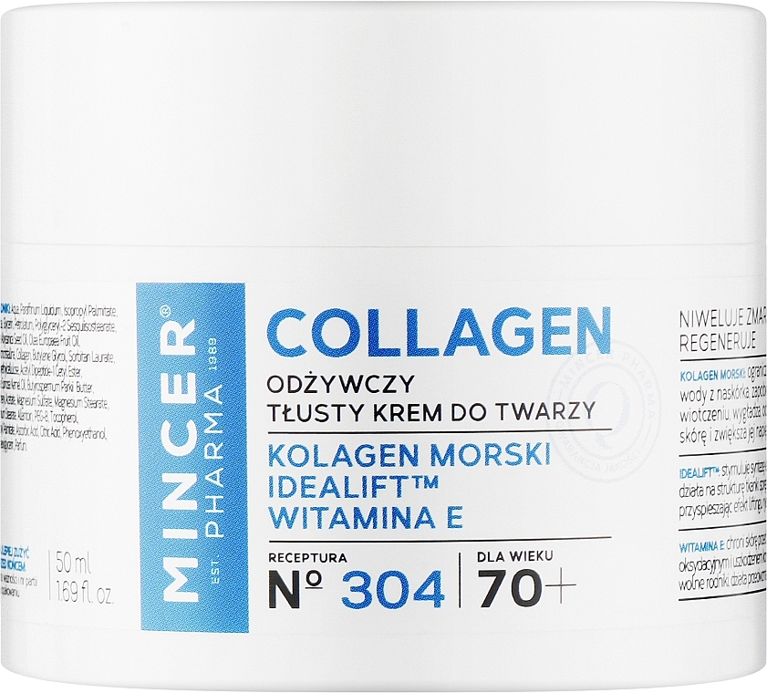 Odżywczy tłusty krem do twarzy 70+ - Mincer Pharma Collagen Nº304