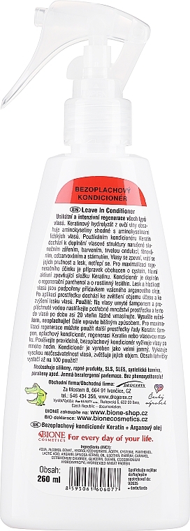 Keratynowa odżywka bez spłukiwania do włosów z olejem arganowym i pantenolem - Bione Cosmetics Keratin + Argan Oil Leave-in Conditioner — Zdjęcie N2