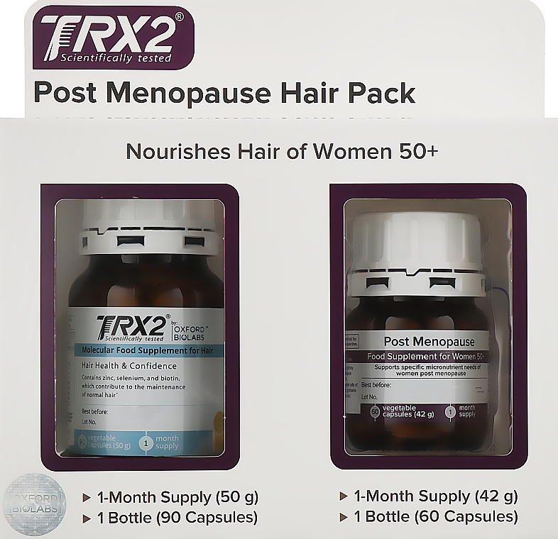 Zestaw suplementów diety - Oxford Biolabs TRX2 Post Menopause Hair Pack (ampl 90 pcs + ampl 60 pcs) — Zdjęcie N1