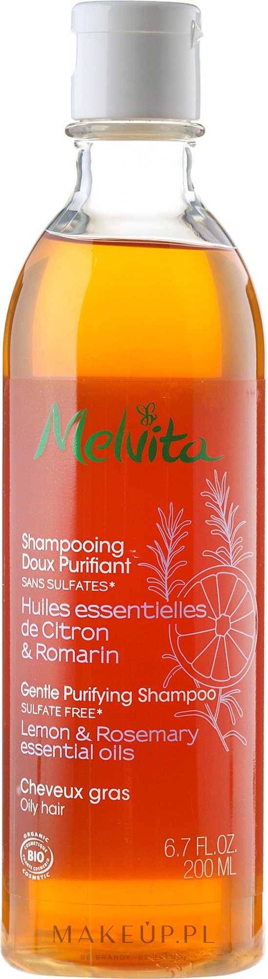 Delikatny szampon oczyszczający do włosów przetłuszczających się Cyryna i rozmaryn - Melvita Hair Care Gentle Purifyng Shampoo — Zdjęcie 200 ml