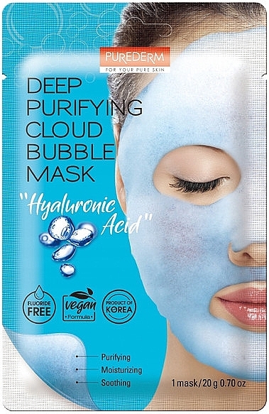 Bąbelkowa maska do twarzy z kwasem hialuronowym - Purederm Deep Purifying Cloud Bubble Mask Hyaluronic Acid — Zdjęcie N1
