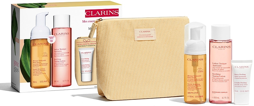 Zestaw - Clarins My Cleansing Essentials Sensitive Skin (mousse/150 ml + lot/200 ml + cr/15 ml + pouch) — Zdjęcie N1