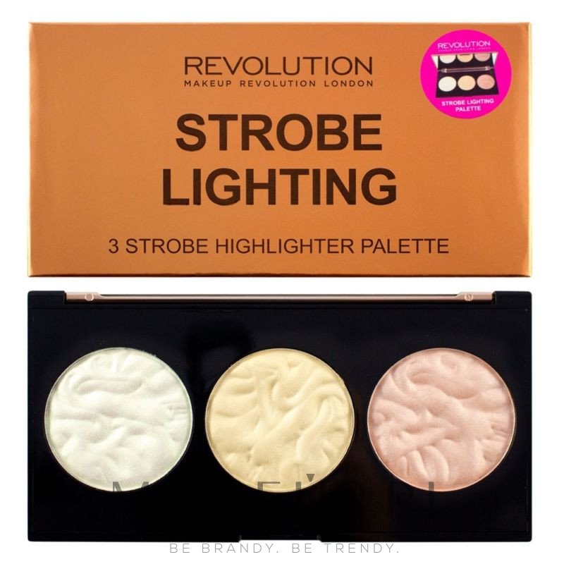 Paleta rozświetlaczy do twarzy - Makeup Revolution 3 Strobe Highlighter Palette — Zdjęcie Strobe Lighting