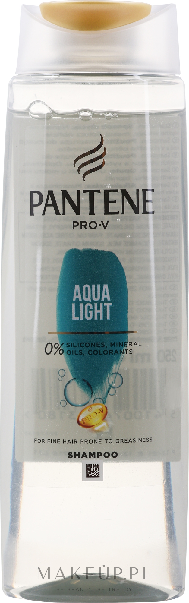 Lekki szampon nawilżający do włosów cienkich i ze skłonnością do przetłuszczania się - Pantene Pro-V Aqua Light — Zdjęcie 250 ml