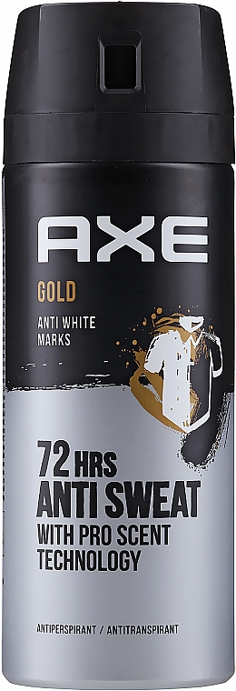 Antyperspirant w aerozolu dla mężczyzn - Axe Gold Anti White Marks Antiperspirant 72 HRS Anti Sweat With Pro Scent Technology — Zdjęcie N1
