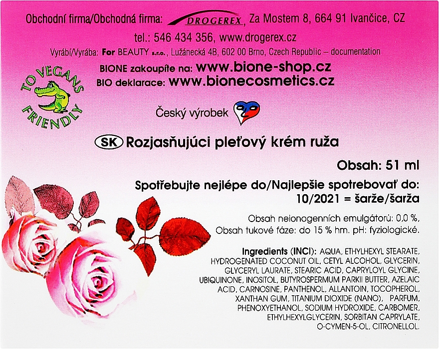 Rozjaśniający krem do twarzy Róża - Bione Cosmetics Rose Cream — Zdjęcie N3