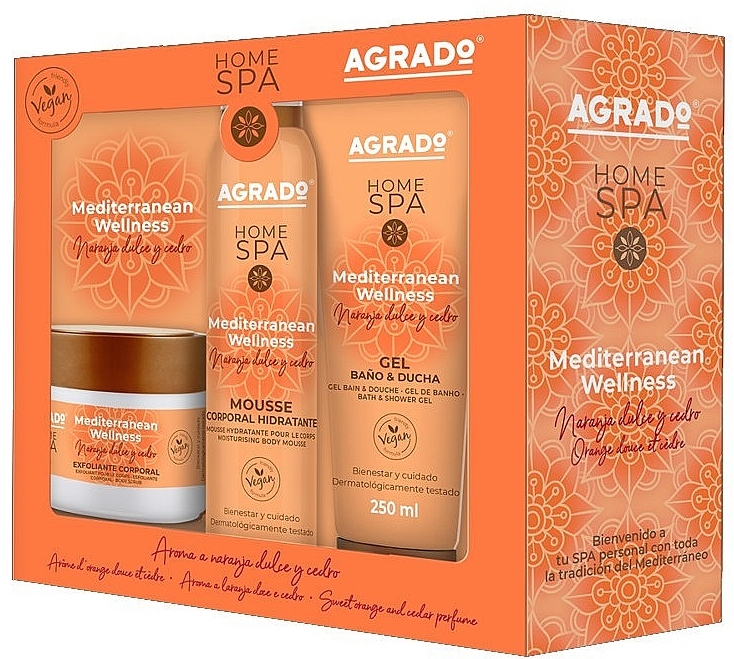 PRZECENA! Zestaw - Agrado Home Spa Mediterranean Set (foam/200ml + sh/gel/250ml + scrub/200ml) * — Zdjęcie N1