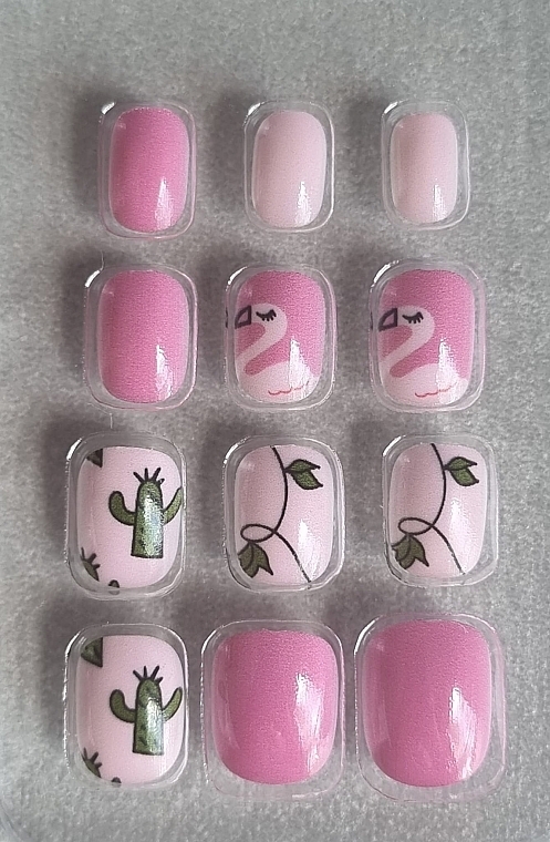 Samoprzylepne paznokcie dla dzieci, 972 Flamingi i kaktus, 12 szt. - Deni Carte Tipsy Kids  — Zdjęcie N4