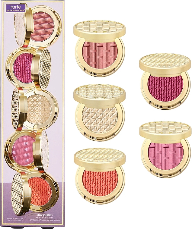 Zestaw - Tarte Cosmetics Stay Golden Amazonian Clay Cheek Set (highl/1,5g + blush/4x1,5g) — Zdjęcie N1