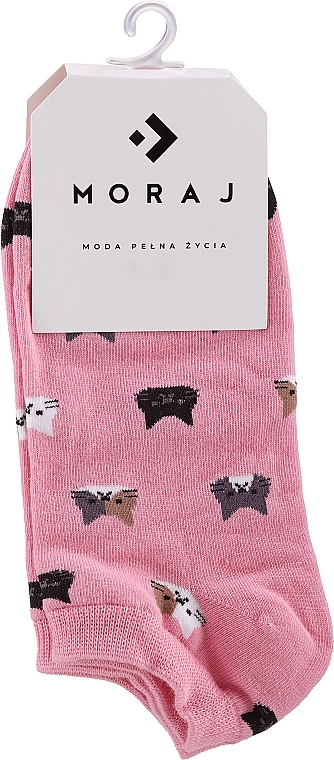 Bawełniane skarpety damskie z kotkami, różowe - Moraj — Zdjęcie N1