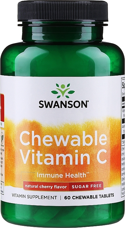 Witamina C w tabletkach do żucia, wiśniowa, 500 mg - Swanson Chewable Vitamin C Cherry — Zdjęcie N1