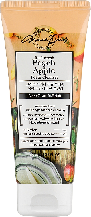 Pianka do mycia twarzy z ekstraktami z brzoskwini i jabłek - Grace Day Real Fresh Peach Apple Foam Cleanser