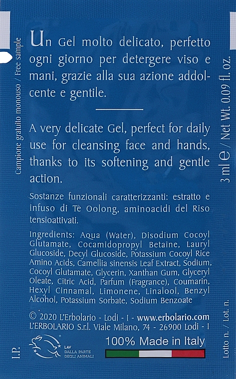 L'Erbolario Tea Leaves Cleansing Gel Face & Hands - Żel do twarzy i dłoni — Zdjęcie N2