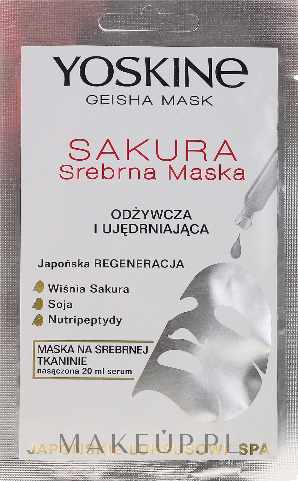 Odżywczo-ujędrniająca srebrna maska na tkaninie do twarzy - Yoskine Geisha Mask Sakura — Zdjęcie 20 ml