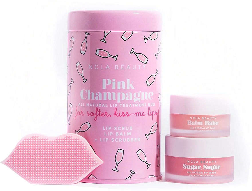 Zestaw do pielęgnacji ust Różowy szampan - NCLA Beauty Pink Champagne (l/balm/10ml + l/scrub/15ml + scrubber) — Zdjęcie N1