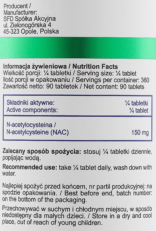 Suplement diety N-acetylocysteina - SFD Nutrition NAC — Zdjęcie N3