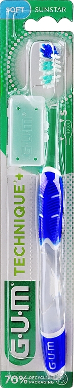 Szczoteczka do zębów Technique+, miękka, niebieska - G.U.M Soft Compact Toothbrush — Zdjęcie N1