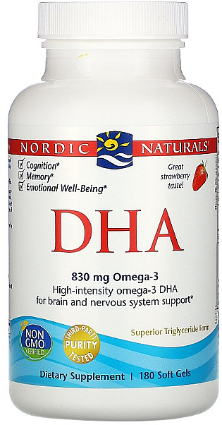 Suplement diety Omega-3, 830 mg, smak truskawkowy - Nordic Naturals DHA Strawberry — Zdjęcie N1