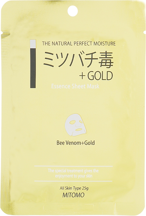 Maska w płachcie ze złotem i jadem pszczelim - Mitomo Essence Sheet Mask Bee Venom + Gold — Zdjęcie N1