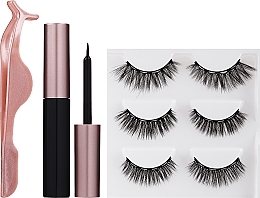 Kup Zestaw - Lewer Eye Lashes Magnetic Mini (eyelashes/3 p + tweezers/1 pc + eyeliner/1 pc)