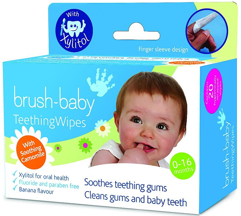 Chusteczki do ust z ksylitolem i rumiankiem - Brush-Baby Teething Wipes — Zdjęcie N1