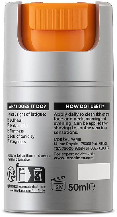 Nawilżający krem przeciw oznakom zmęczenia - L'Oreal Paris Men Expert Hydra Energetic Anti-Fatigue Moisturiser — Zdjęcie N2