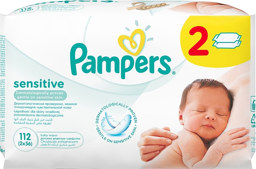 Chusteczki nawilżane dla dzieci Sensitive, chusteczki wymienne 2x56 szt. - Pampers — Zdjęcie N2