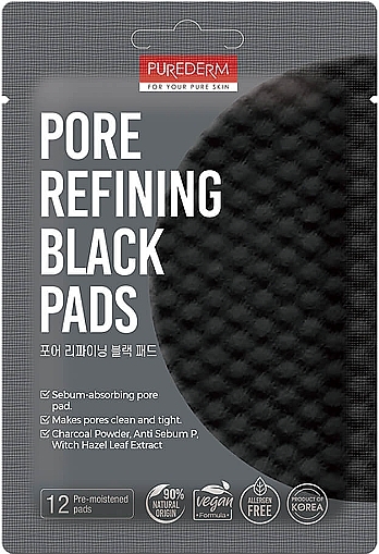 Krążki do oczyszczania twarzy z węglem aktywnym - Purederm Pore Refining Black Pad — Zdjęcie N1