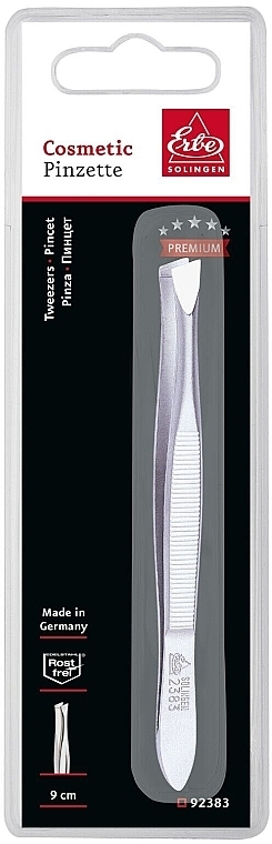 Pinceta ścięta, szeroka, 9 cm - Erbe Solingen Tweezers Premium 92383 — Zdjęcie N1
