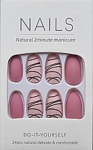 Matowe sztuczne paznokcie z czarną nitką, 24 szt. - Deni Carte Nails Natural 2 Minutes Manicure  — Zdjęcie N1