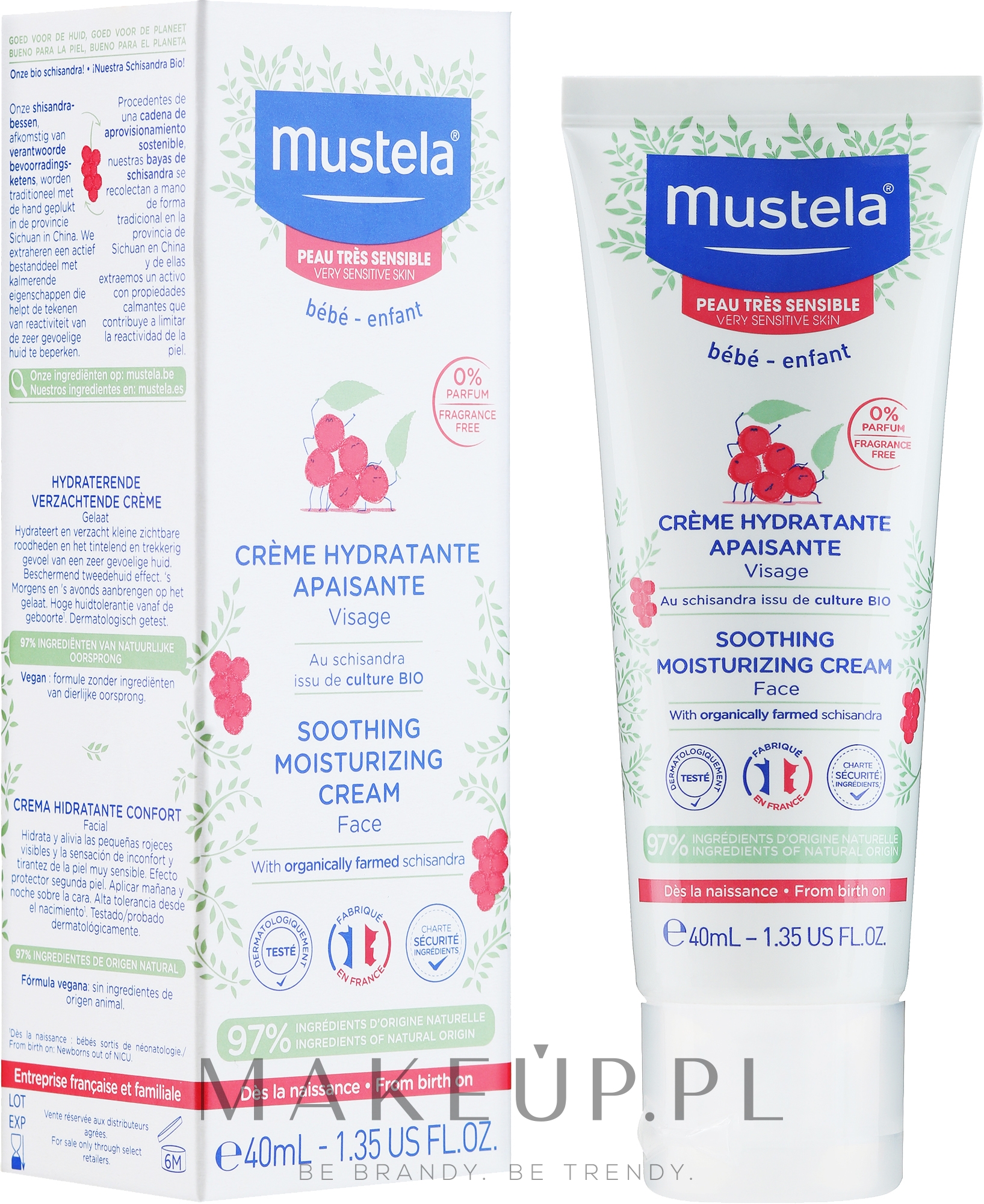 Kojący krem nawilżający do twarzy dla dzieci - Mustela Bebe Face Soothing Moisturizing Cream Very Sensitive Skin — Zdjęcie 40 ml