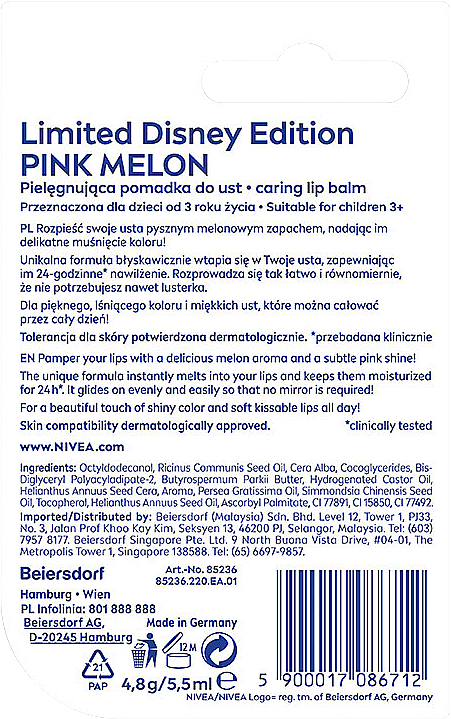 Pielęgnująca pomadka do ust - NIVEA Disney Princess Pink Melon — Zdjęcie N2