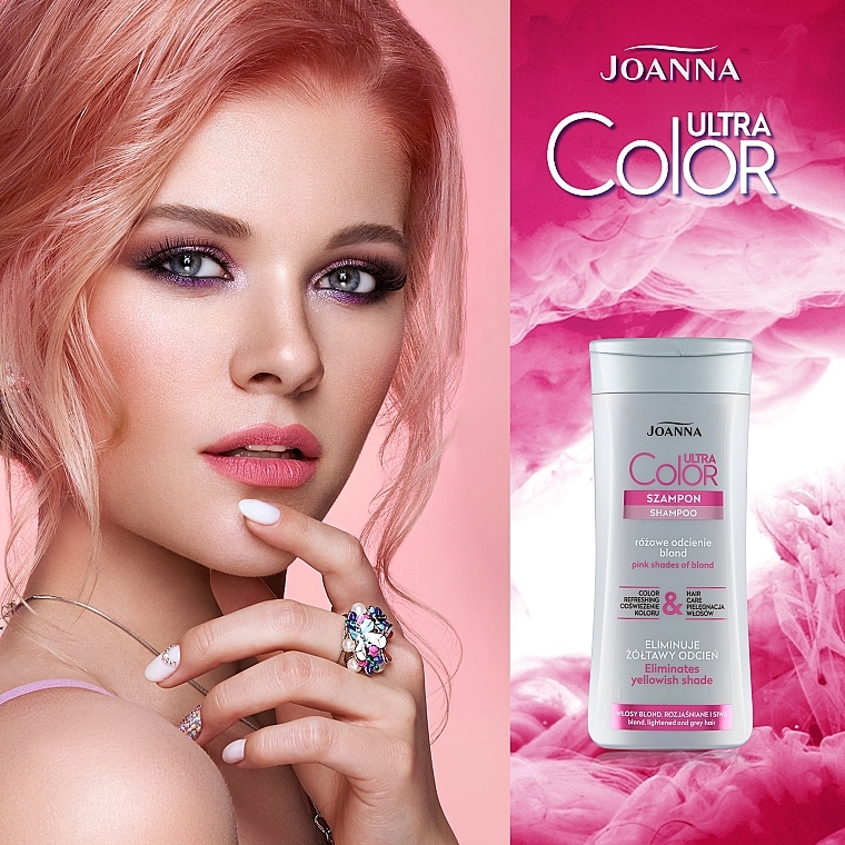 Szampon nadający rożowy kolor i eliminujący żółtawy odcień do włosów blond, rozjaśnianych i siwych - Joanna Ultra Color System — Zdjęcie N3